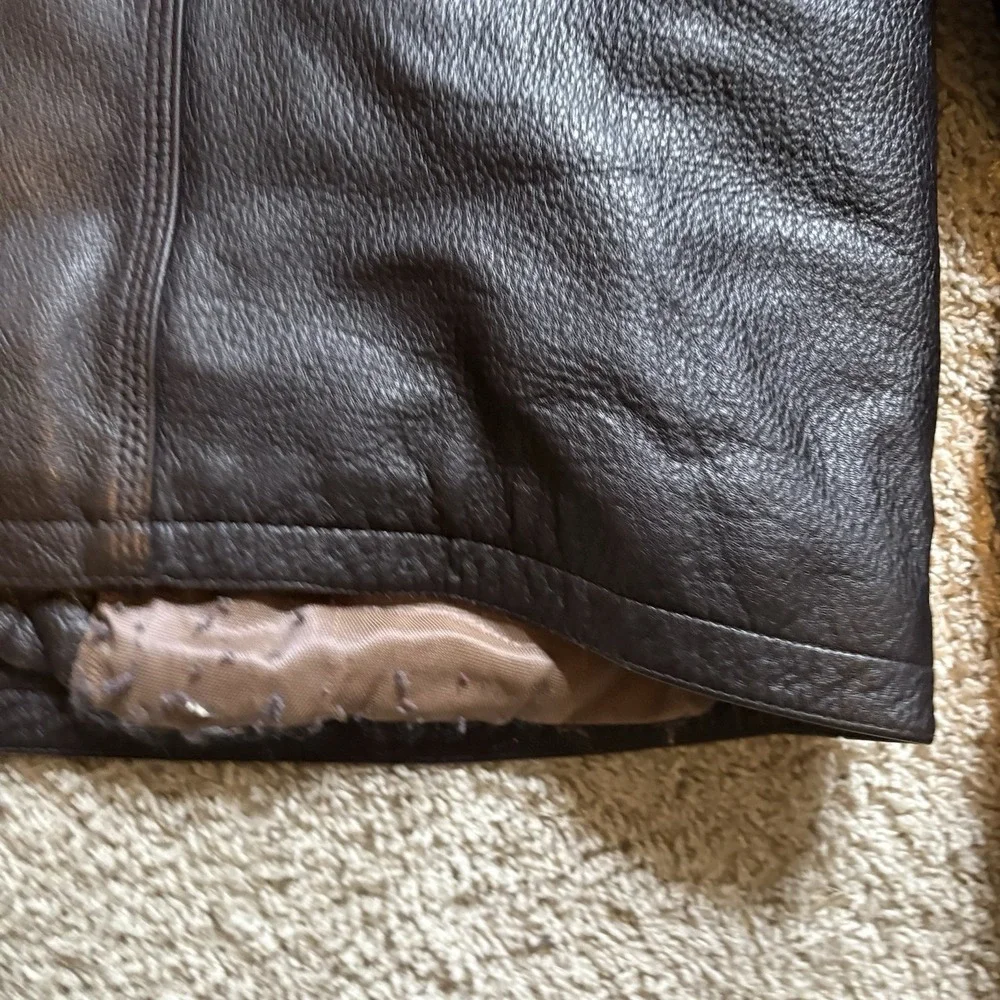 Vintage 90s Stone Mountain Leather Jacket Full Zip Bomber Men's Large Dark Brown